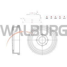 WALBURG-WDR1054 - Fren Kampanası Arka 4 Delık 265×57X230X67 Opel Astra G 1.2 - 1.4 - 1.6 - 1.7 Dtı 1998-2005 / Vectra B 1.6i - 2.0 Dı 1995-2003 / Vectra B 1.6i 1995-2003