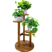 Çiçeklik 3 Raflı Saksılık Dekoratif 3 Raflı Çiçeklik Doğal Ahşap Saksılık Çiçek Rafı Daire Model