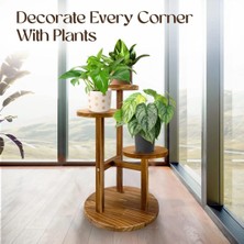 Çiçeklik 3 Raflı Saksılık Dekoratif 3 Raflı Çiçeklik Doğal Ahşap Saksılık Çiçek Rafı Daire Model