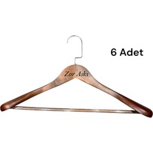 Ahşap Askı Kalın Omuzlu Takım Elbise Ceket Askısı Ceviz Renk 6 Lüks Kanca Formlu Adet Kaymaz Pantolon Çubuğu