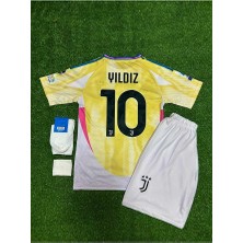 Juventuss 2024/25 Yeni Sezon Kenan Yıldız Deplasman Çocuk Forması 4'lü Set (Yellow)