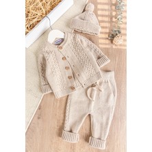 Babymod Bereli Triko Hırkalı Kışlık Unisex Bebek Takım Set 3 Parça Günlük Kullanım İçin