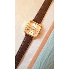 Retro Kadın Kol Saati, Vintage Tasarım, Minimal Tasarım, Gold Rengi, Koyu Kahve Kayış