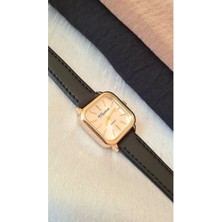 Retro Kadın Kol Saati, Vintage Tasarım, Minimal Tasarım Gold Rengi Siyah Kayış