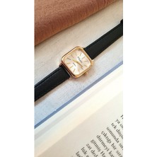 Retro Kadın Kol Saati, Vintage Tasarım, Minimal Tasarım Gold Rengi Siyah Kayış