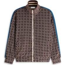 Monogram Desenli Kadife Ceket - Yüksek Yakalı, Rahat Fit