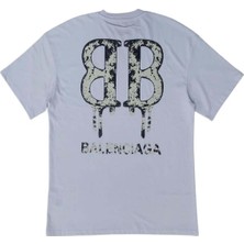 Balenciaga Erkek Yuvarlak Yakalı Baskılı Oversize Kısa Kollu Beyaz Tişört Ety-Blnc