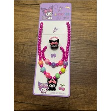 Kız Çocuk Sanrio Kuromi Kolye Bileklik Yüzük Seti