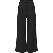 Şık ve Rahat Bowery Pantolon - Yüksek Bel, Geniş Paça, Siyah Renk