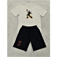 Basketbol Temalı Pamuklu Erkek Çocuk Kısa Kollu Şortlu Takım