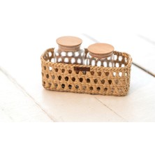 Atandu Home %100 El Yapımı Doğal Hasır Dikdörtgen Sepet | 28X12X10 cm | Mutfak & Banyo Organizer | Şişe, Kavanoz ve Havlu Düzenleyici