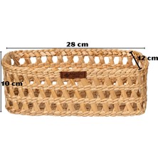 Atandu Home %100 El Yapımı Doğal Hasır Dikdörtgen Sepet | 28X12X10 cm | Mutfak & Banyo Organizer | Şişe, Kavanoz ve Havlu Düzenleyici