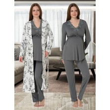 Dvina Effortt Lohusa Sabahlıklı Pijama Takımı Füme - 8094