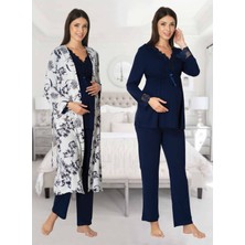 Dvina Effortt Lohusa Sabahlıklı Pijama Takımı Lacivert - 8094