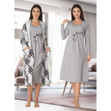 Dvina Effortt Lohusa Sabahlıklı Gecelik Takımı Gri - 8085