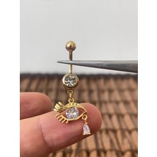 Aida Jewelss 316 L Cerrahi Çelik  Göz Detaylı  Zirkon Parlak Taşlı Sallantılı Göbek Piercingi