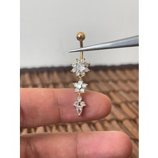 Aida Jewelss 316 L Cerrahi Çelik  Pırlanta Çiçek Modeli Parlak Taşlı Göbek Piercingi