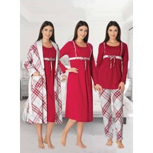 Dvina Effortt Lohusa 4'lü Set - Sabahlık/pijama Takımı/gecelik Fuşya - 8086
