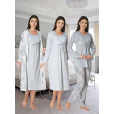Dvina Effortt Lohusa 4'lü Set - Sabahlık/pijama Takımı/gecelik Mavi - 8086