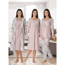 Dvina Effortt Lohusa 4'lü Set - Sabahlık/pijama Takımı/gecelik Pembe - 8086
