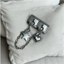 Stainles Steel Yıldız Kalp Detaylı Sallantılı Çiftli Charm