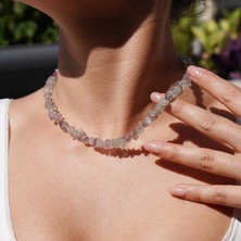 14 Ayar Altın Kaplama Gerçek Gökkuşağı Filoriti Doğaltaş Gümüş Kolye - NGS00103