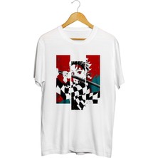 Karikatür Store Vintage Demon Slayer Dark Fantasy Anime Character Tanjiro Kamado Baskılı Unisex Tişört
