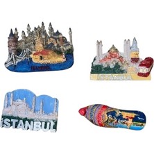 Polyester Kabartmalı 3 Boyutlu Istanbul Temalı Buzdolabı Magneti 4’lü Set