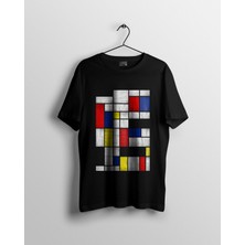 Karikatür Store Endişeli Mondrian Kompozisyonu Baskılı Tshirt