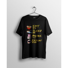 Karikatür Store Eat Sleep Anime Tekrar Baskılı Tişört
