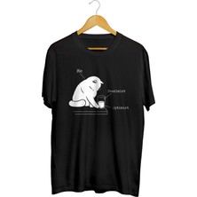 Karikatür Store Glass Graphic - Optimist And Pessimist Kedi Baskılı Unisex Tişört
