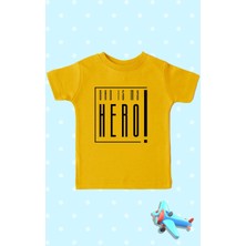 Karikatür Store Dad Is My Hero Babalar Günü Sarı Unisex Çocuk Tişört