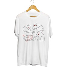 Karikatür Store Yaramaz Kedi Baskılı Unisex Tişört