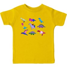 Karikatür Store Dinozorlar Baskılı Sarı Unisex Çocuk Tişört
