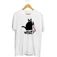 Karikatür Store Cat What Murderous Black Cat With Knife Baskılı T-Shirt