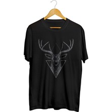 Karikatür Store Kara Geyik Baskılı Unisex Tişört