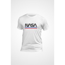 Karikatür Store Beyaz Nasa Yazı Logo Baskılı T-Shirt