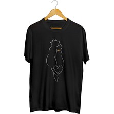 Karikatür Store Sevimli Kedi Çift Sevgililer Günü Baskılı Tişört
