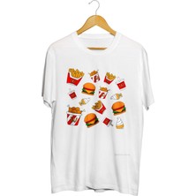 Karikatür Store Hamburger Patates Baskılı Unisex Tişört