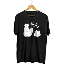 Karikatür Store Kedi Hello Baskılı Unisex Tişört