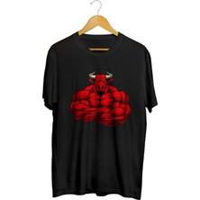 Karikatür Store Muscular Red Bull Baskılı Unisex Tişört