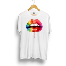 Karikatür Store Rainbow Lips Baskılı Tişört