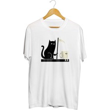 Karikatür Store Azrail Kedi Baskılı Unisex Tişört
