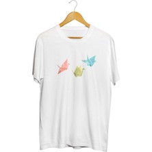 Karikatür Store Origami Kuş Baskılı Unisex Tişört
