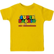 Karikatür Store Super Daddio Baba Baskılı Sarı Unisex Çocuk Tişört