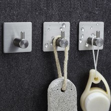 Paslanmaz Çelik Yapışkanlı Banyo Askısı 3'lü Set Bornoz Askısı / Havlu Askısı / Havluluk