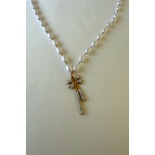 Jewels Of Hope Zirkon Taşlı Fiyonk Detaylı İnci Kolye 47 cm  Paslanmaz Çelik Kolye Kadın