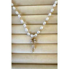 Jewels Of Hope Zirkon Taşlı Fiyonk Detaylı İnci Kolye 47 cm  Paslanmaz Çelik Kolye Kadın