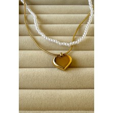 Jewels Of Hope Kalp Detaylı İnci Kolye 45 cm Paslanmaz Çelik Kolye Kadın