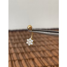 Aida Jewelss 316 L Cerrahi Çelik  Çiçek Modeli Zirkon Taşlı Göbek Piercingi